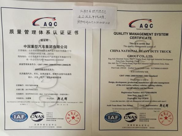 China Jinan Heavy Truck Import &amp; Export Co., Ltd. Certificaciones