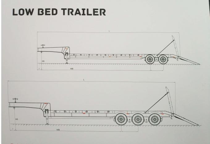 Color rojo de 3 Axle Low Bed Semi Trailer con los árboles de la Uno mismo-dirección y las rampas hidráulicas